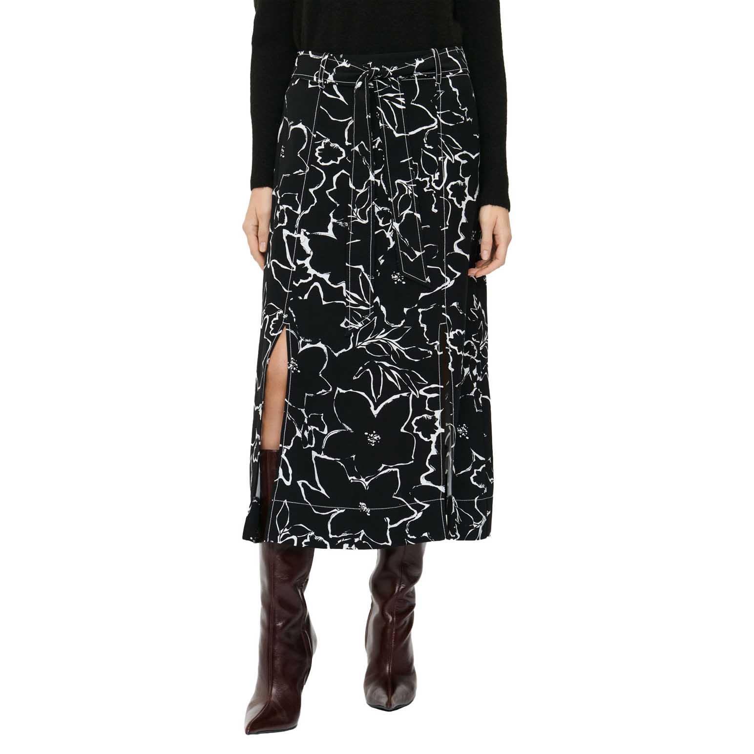 Veronika Maine Monochrome Blooms Maxi Skirt